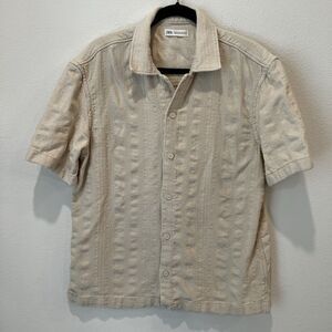 ZARA | Men’s Light Beige Regular Fit Textured Button Up Shirt Size Xl